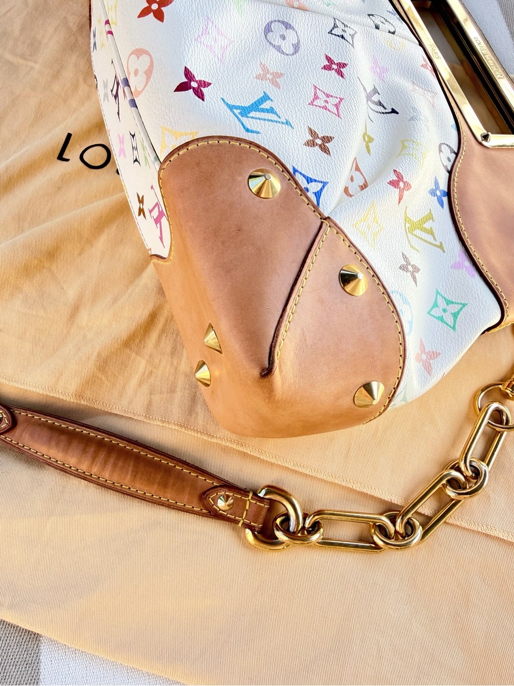 Louis Vuitton Murakami JUDY MM White Multicolor Shoulder Tote Handbag RARE! - Picture 3 of 12